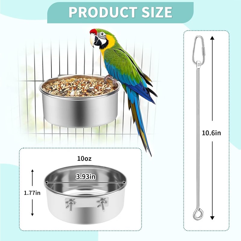 VOXGET 2 Pcs Bird Feeder Bowls with 3 Pcs Food Holder for Cage, Parrot Food Water Bowls and Fruit Skewer Foraging Toy, Stainless Steel Bird Feeding Dish Cups for Small Animals (Silvery, 5 Pcs) - Image 4